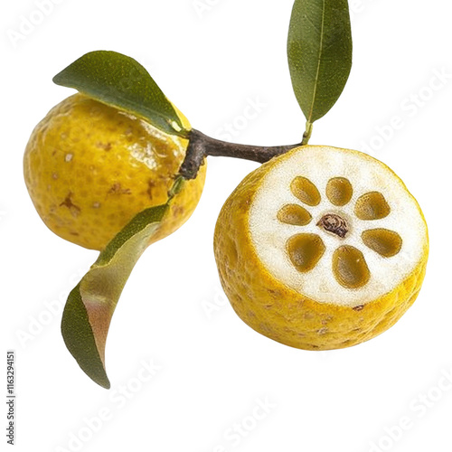 Yuzu close-up- isolated on a white background. photo