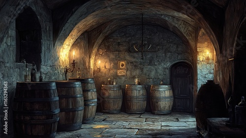 Medieval Wine Cellar: Dark, Mystical, and Atmospheric