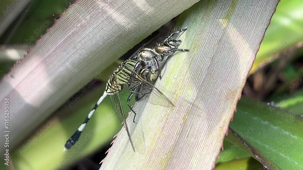 Spider Preys on Dragonfly in Stunning Detail