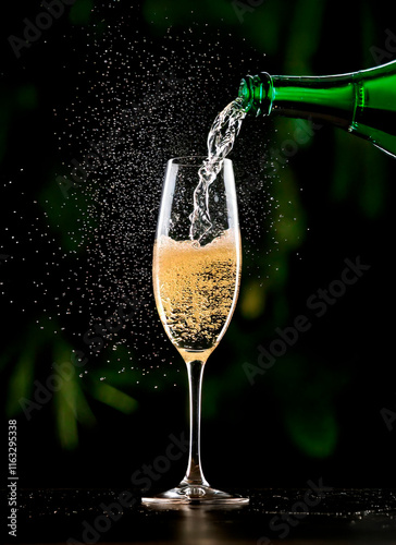 champagne pouring into a glass. photo