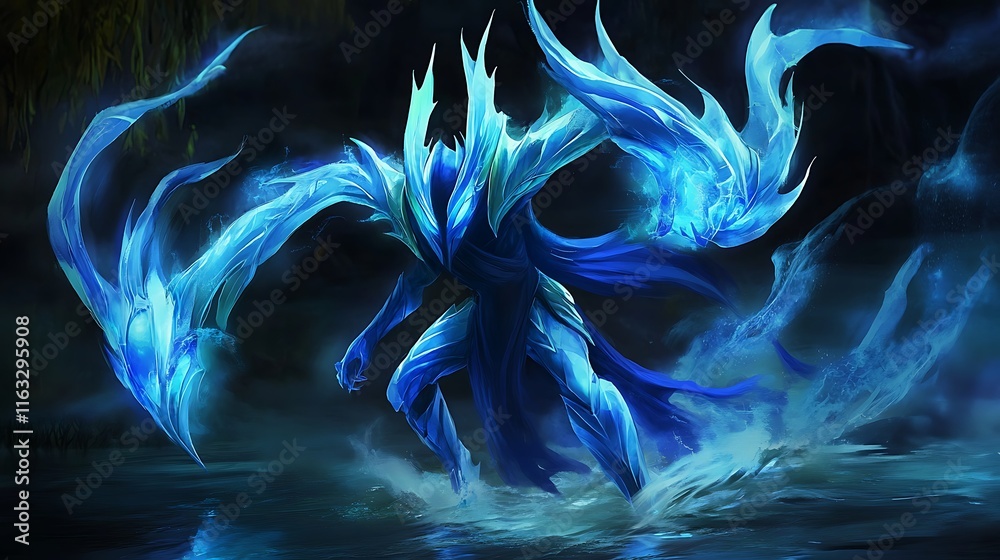 Naklejka premium Crystalline Being Emerges From Dark Waters