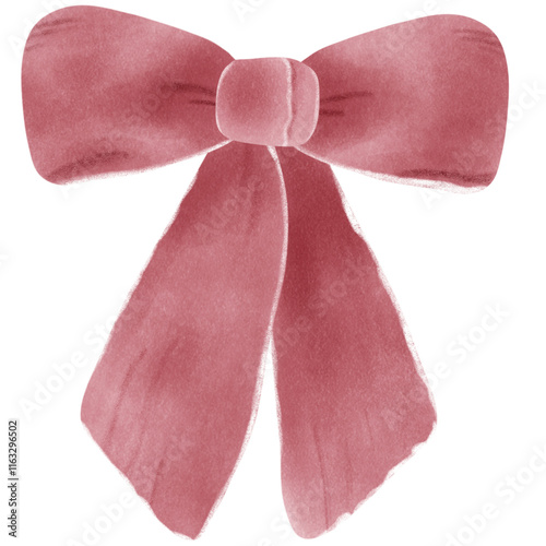 Red Coquette ribbon bow watercolor illustration