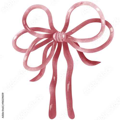 Red Coquette ribbon bow watercolor illustration