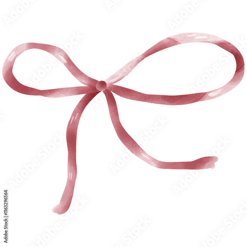 Red Coquette ribbon bow watercolor illustration