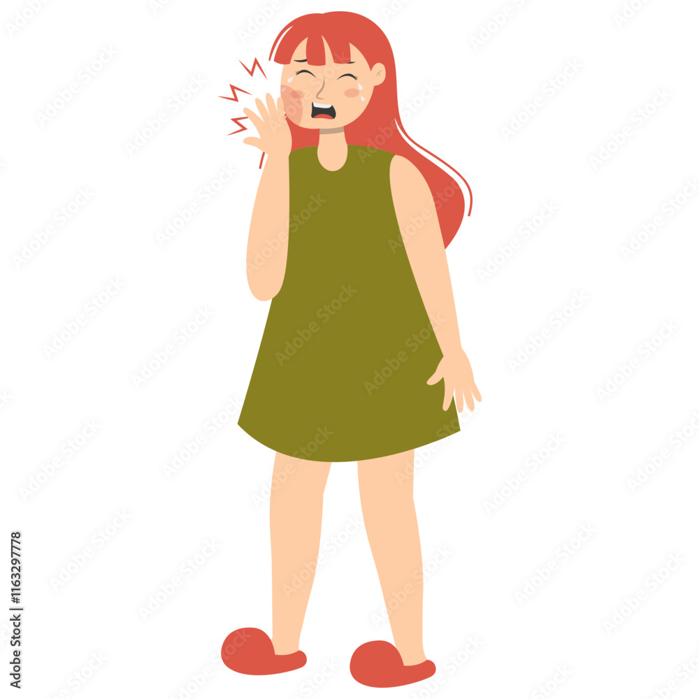 Woman with Injury. Medical Care Process. Vector Character Illustration. Woman with Injury. Medical Care Process. Vector Character Illustration.
