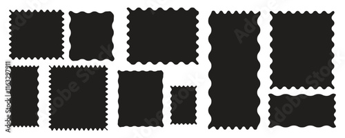 Zigzag  frame of set. Rectangular zigzag curved box element. Set of various shapes and colors frame. Different shapes and sizes frame with zigzag edge. 