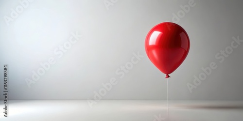 A single, vibrant red balloon floats in a minimalist room setting photo