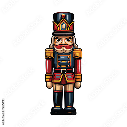 A meticulously detailed close-up shot of a vintage wooden toy soldier doll, showcasing its weathered paint and classic military uniform.