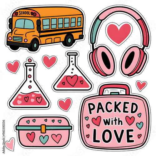 set of valentines day school icons