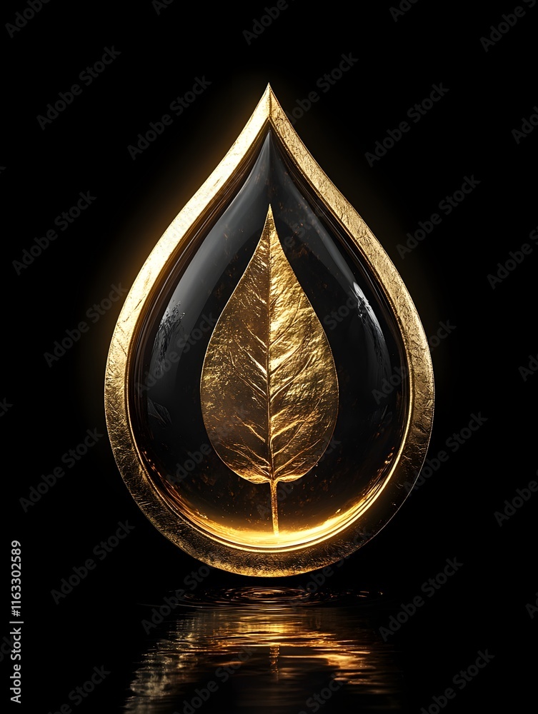 Golden Leaf in Black Teardrop Golden Leaf in Black Teardrop