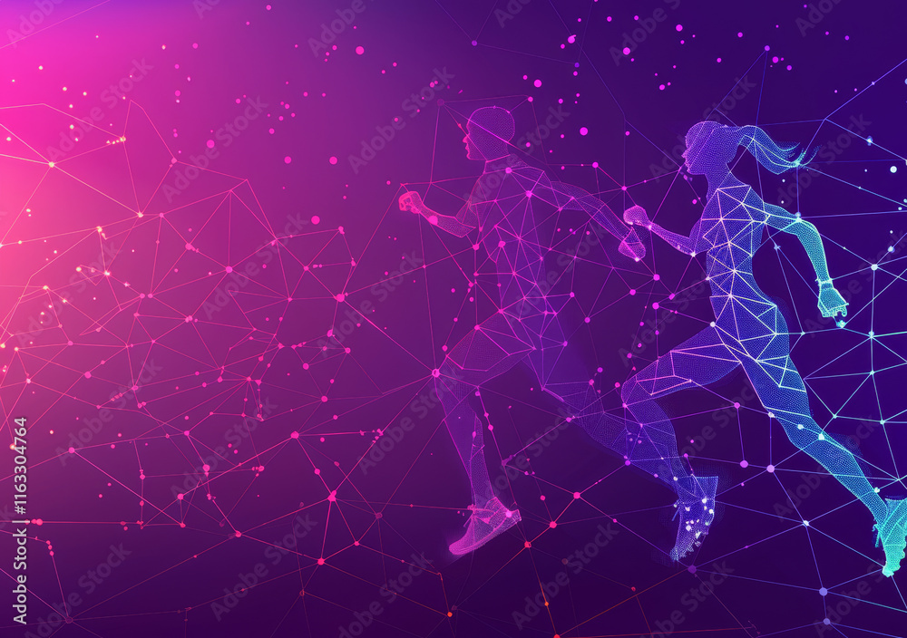 Silhouettes of people running around and in vivid digital illustration Silhouettes of people running around and in vivid digital illustration