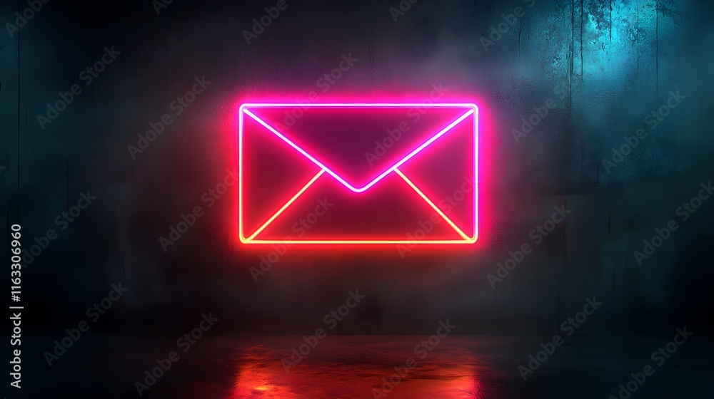 Fototapeta premium Neon Envelope Sign on Grungy Wall