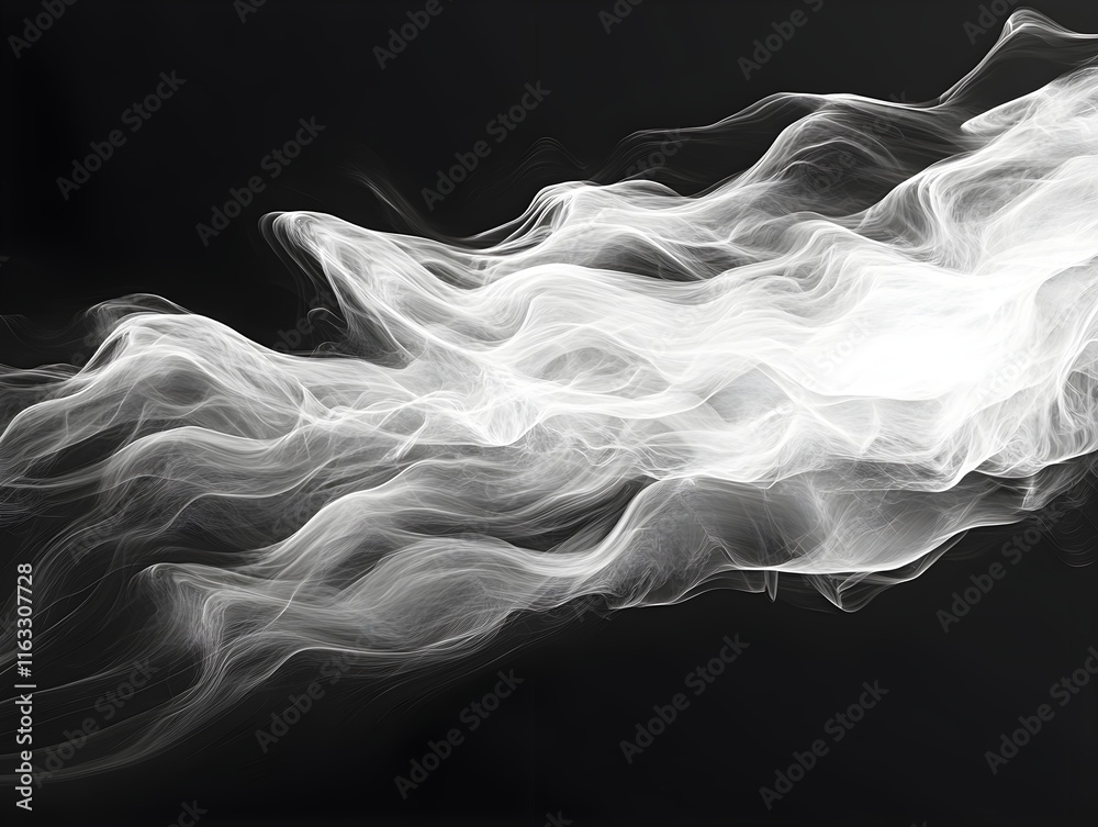 Abstract White Smoke Waves on Black Background Abstract White Smoke Waves on Black Background