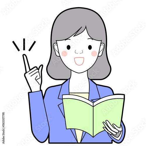 本を持って説明する女性