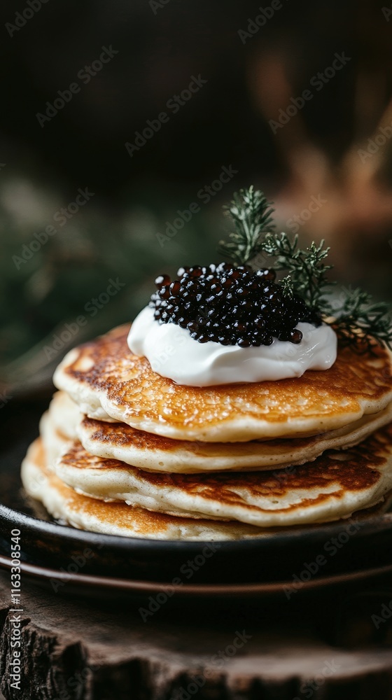 Delicious Pancakes Topped With Caviar And Cream Delicious Pancakes Topped With Caviar And Cream