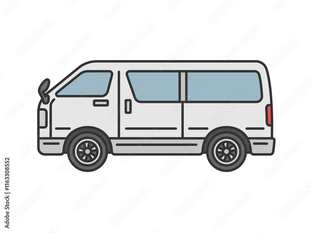 横から見た、白色のワンボックスカー(線画カラー)のイラスト 横から見た、白色のワンボックスカー(線画カラー)のイラスト