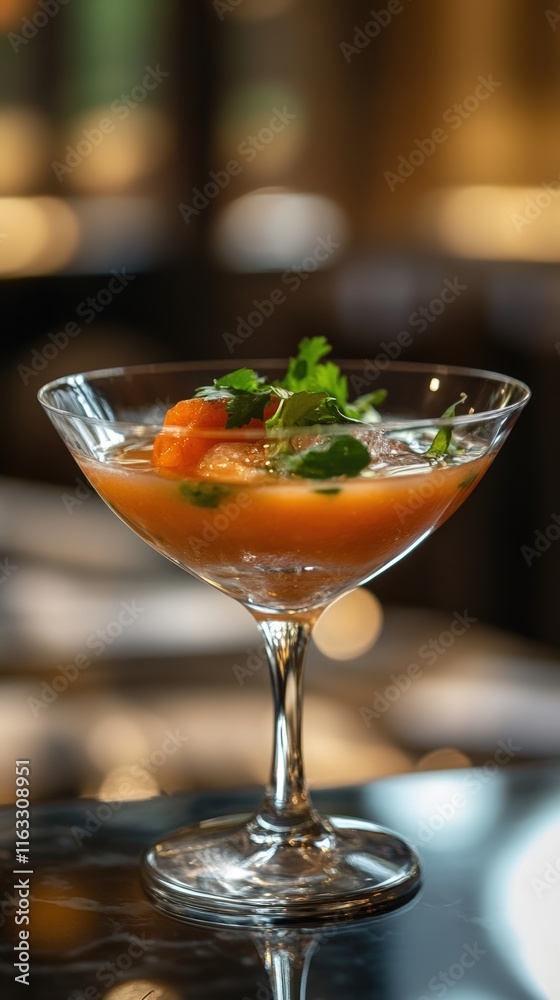 Refreshing Cocktail Garnished with Citrus and Herbs