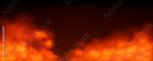 Fire Spark Overlay with Smoke and Flame Background. Fiery Grill Heat Glow with Smoke and Sparkles. Fire Spark Effects with Hot Cinders. Vector.