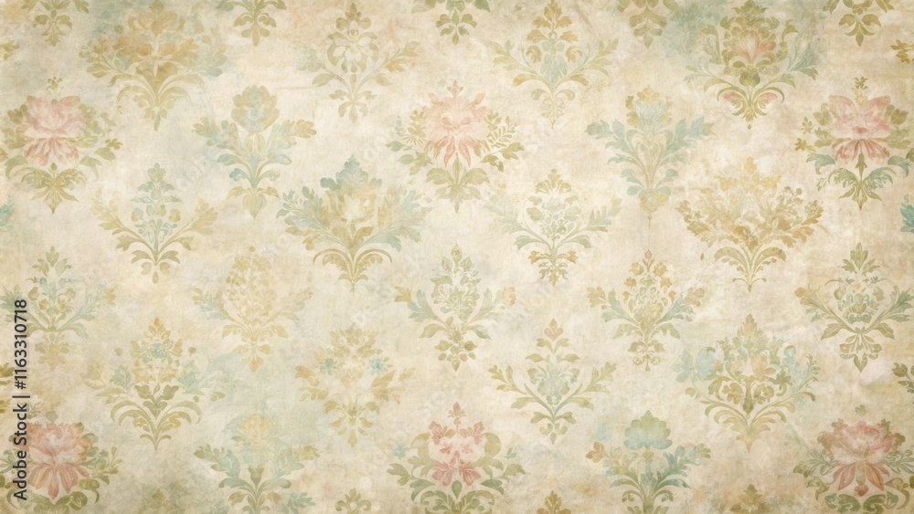 Elegant Antique Damask Pattern with Subtle Color Variations and Vintage Texture