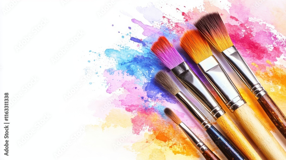Fototapeta premium Artistic Paintbrushes on Colorful Splashes 
