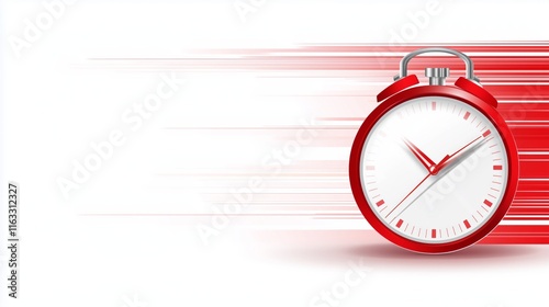 Illustration of a red alarm clock showing time passing quickly on white background