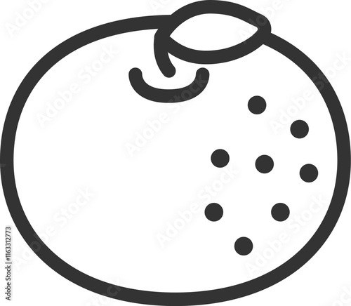 葉のついた、みかんのアイコン（線画）のイラスト