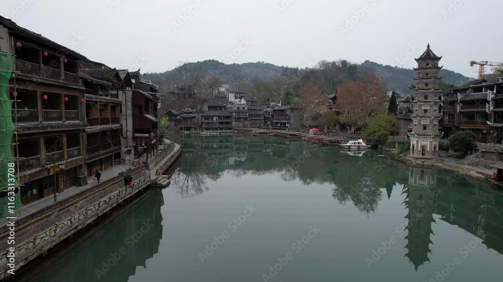 Fenghuang, China - December 23, 2024: Aerial View of the Phoenix Ancient Town
Fenghuang, China - December 23, 2024: Aerial View of the Phoenix Ancient Town