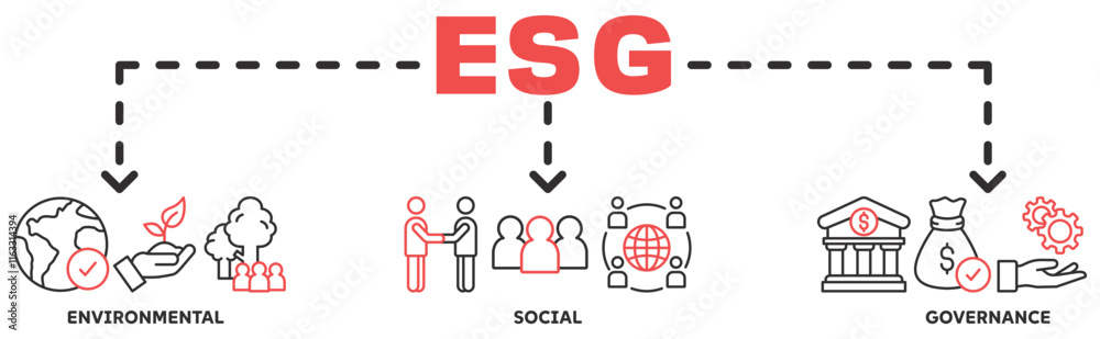 ESG banner web icon vector illustration concept with icon of environmental, social, governance ESG banner web icon vector illustration concept with icon of environmental, social, governance