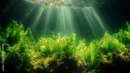 Overhead view of a vibrant kelp forest