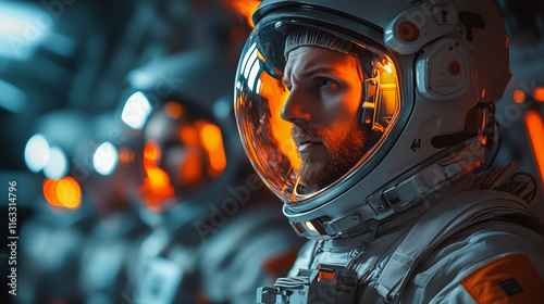 Side profile of a team of astronauts