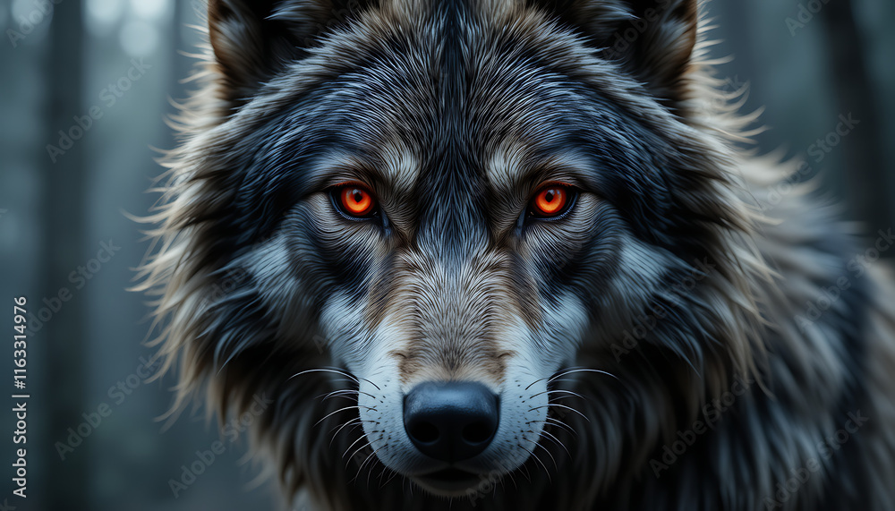 Alpha Wolf with Striking Red Eyes - Generative AI Artwork Alpha Wolf with Striking Red Eyes - Generative AI Artwork