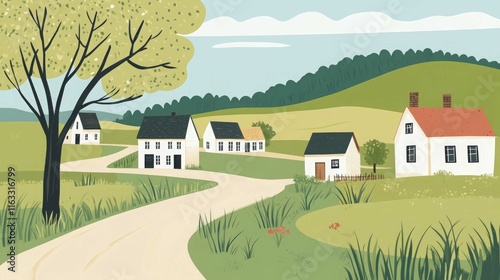 Cartoon village vector background design
