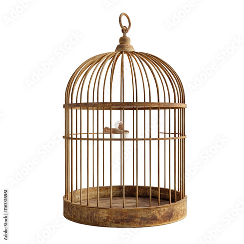 Birdcage with a bird inside.