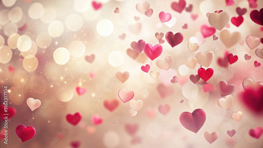 Romantic Hearts Floating in a Sparkling Light Background Romantic Hearts Floating in a Sparkling Light Background