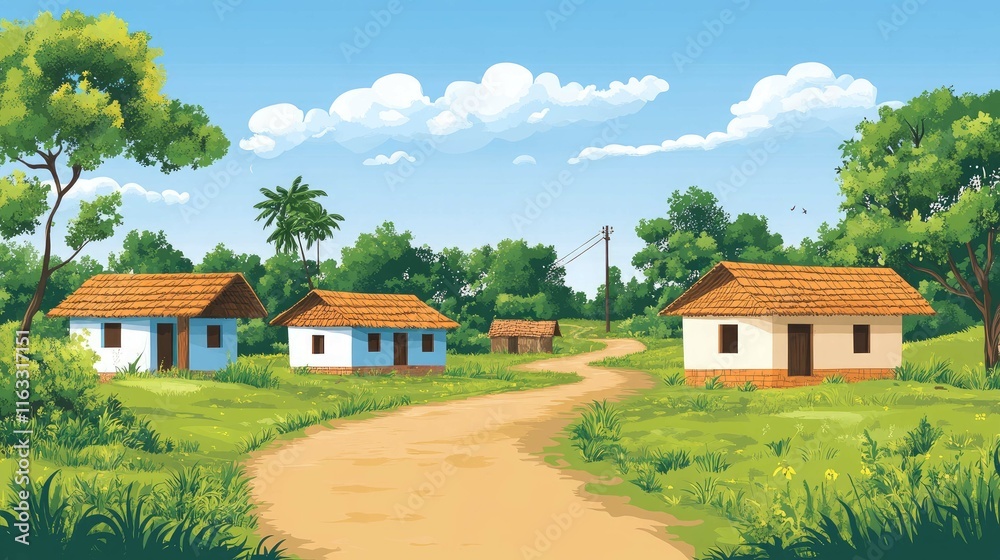 Cartoon village vector background design Cartoon village vector background design