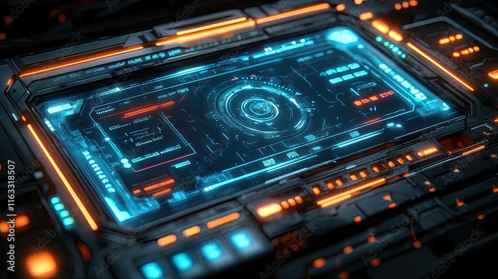Futuristic Command Prompt on a Digital Interface with a Holographic Screen Futuristic Command Prompt on a Digital Interface with a Holographic Screen