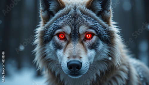 Alpha Wolf with Striking Red Eyes - Generative AI Artwork photo