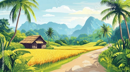 Cartoon village vector background design