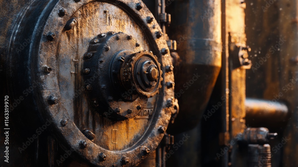 Close-Up of a Rusty Industrial Valve with Metal Texture and Natural Light Highlighting Detail in an Abandoned Factory Setting Close-Up of a Rusty Industrial Valve with Metal Texture and Natural Light Highlighting Detail in an Abandoned Factory Setting