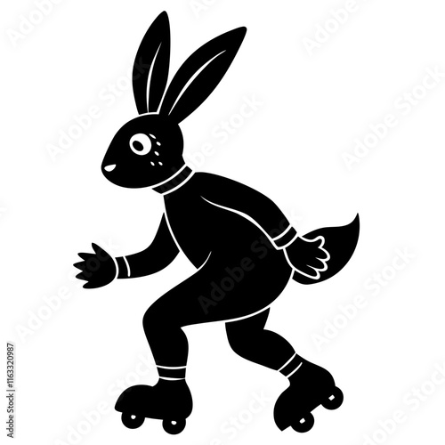 silhouette vector illustration of A rabbit rollerblading on white background 
