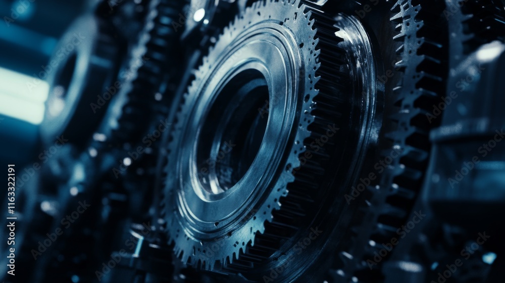 Close-Up View of Intricate Metallic Gears in a Complex Mechanical System with Unparalleled Detail Capturing the Art of Engineering in Motion and Functionality