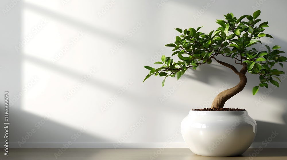 custom made wallpaper toronto digitalBonsai Tree in a White Pot Against a White Wall