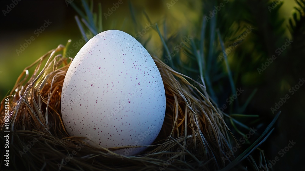 Speckled Bird Egg in Nest: A Close-Up Nature Photo Speckled Bird Egg in Nest: A Close-Up Nature Photo