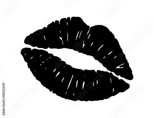 Red and black lip print. Vector illustration on white background.