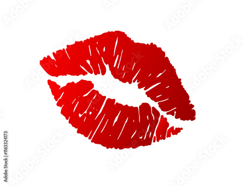 Red and black lip print. Vector illustration on white background.