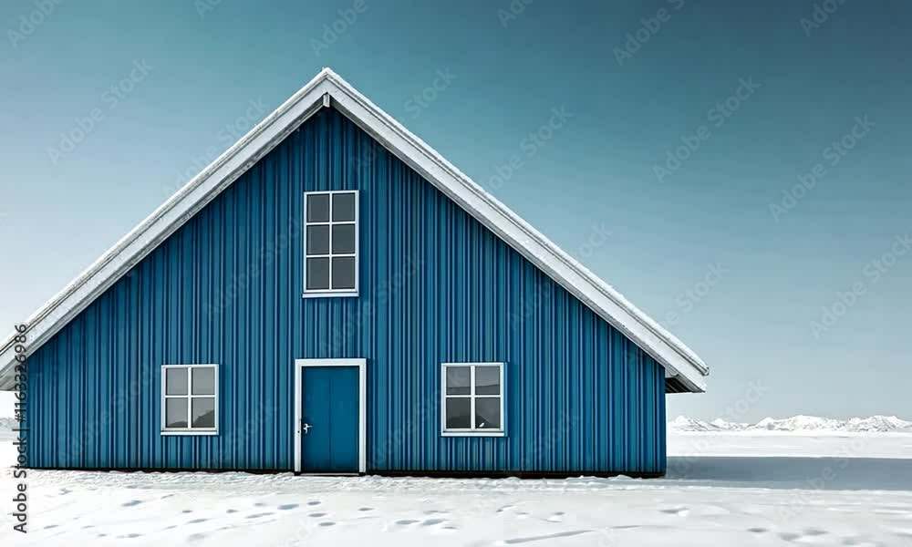 Solitary Blue House in a Snowy Landscape Solitary Blue House in a Snowy Landscape