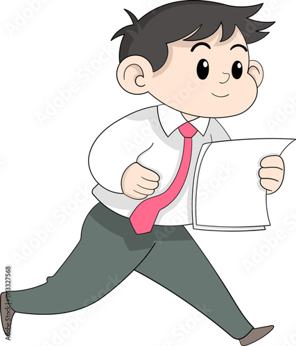 Businessman Rushing to Meet Deadline Holding Documents Illustration