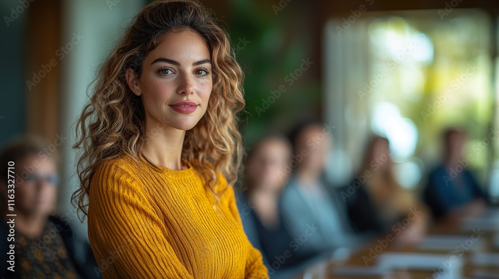 A confident female executive masterfully delivers  