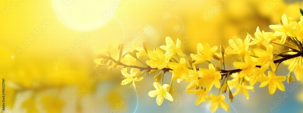 Bright Yellow Forsythia Blooms in Spring Undersoft Sunlight with a Gentle Blur Background for a Cheerful Seasonal Atmosphere Bright Yellow Forsythia Blooms in Spring Undersoft Sunlight with a Gentle Blur Background for a Cheerful Seasonal Atmosphere