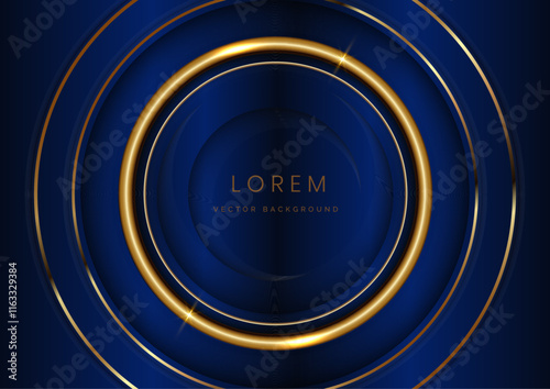 Abstract background 3D elegant dark blue circle overlap with golden lines circle luxury style.